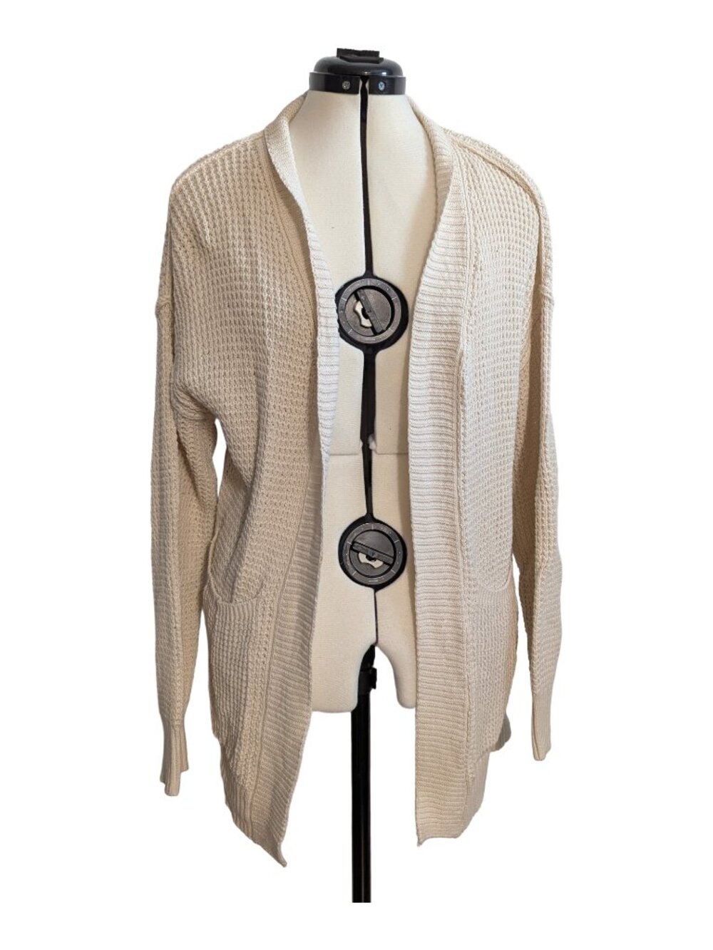 Universal Thread Cream Waffle Knit Open Front Cardigan Pockets Women's S